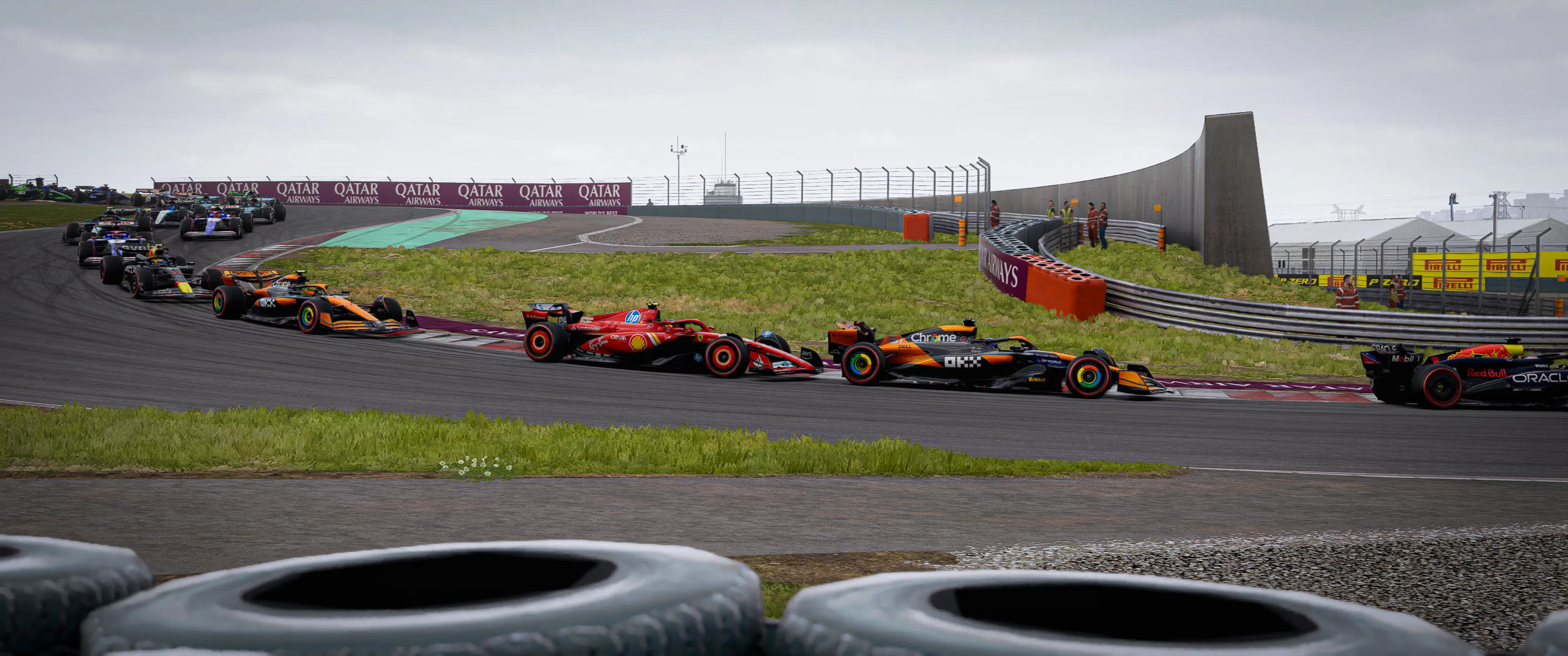 A bird sitting on a nest of eggs.